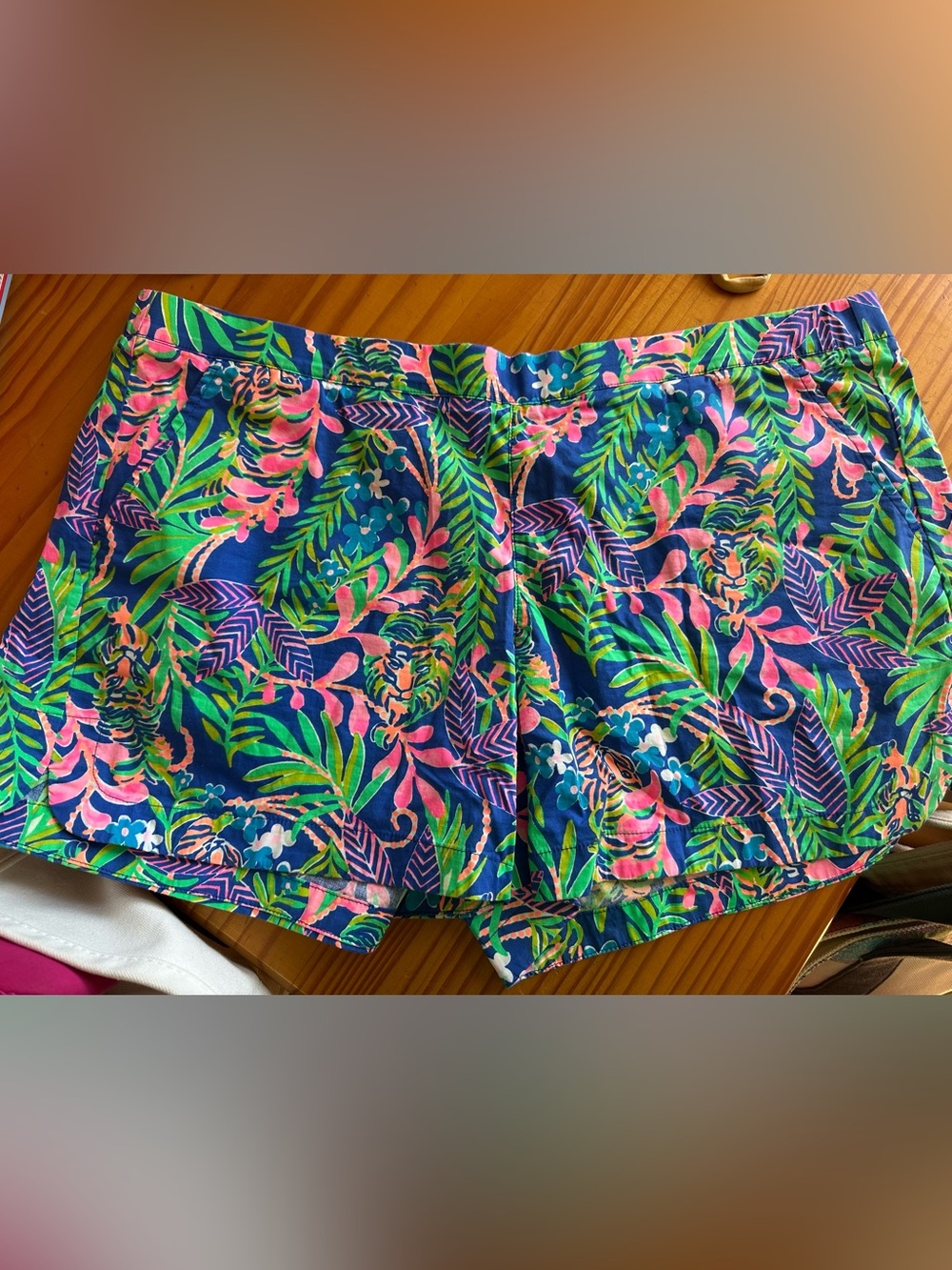 Lilly Pulitzer Navy Shorts with Pink & Green Tropical Print